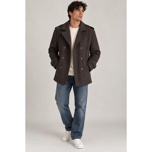GUESS Men's Brown Double Breasted Military Peacoat Jacket Brass Buttons Size S
